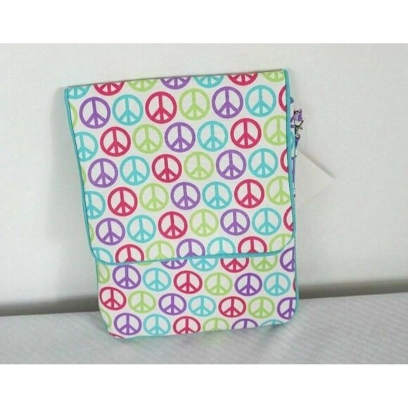 Tablet Bag Canvas Tech bag 3 pockets Peace Sign Pattern Multi Color NWT - Picture 6 of 6